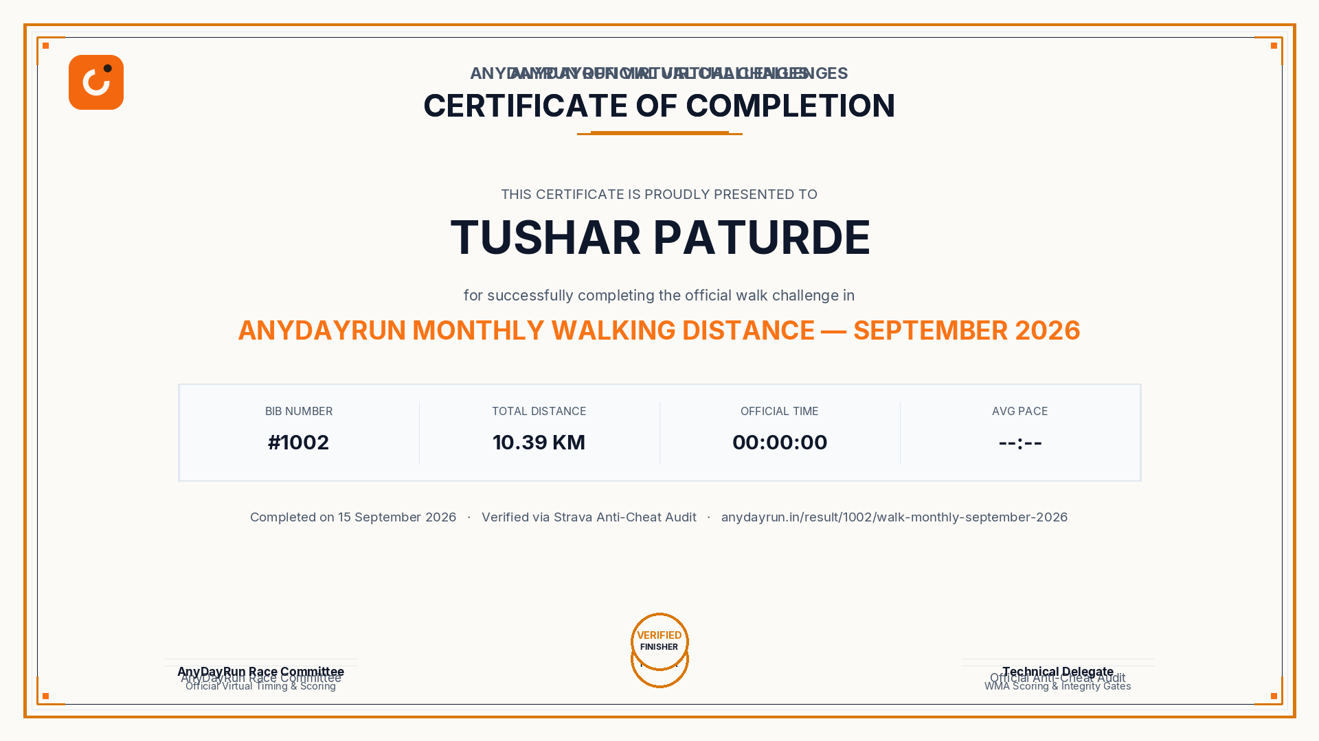 Finisher Certificate