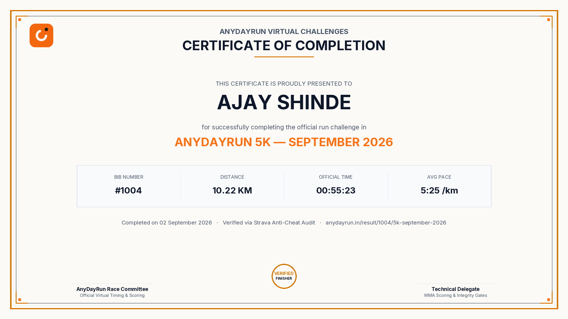 Finisher Certificate